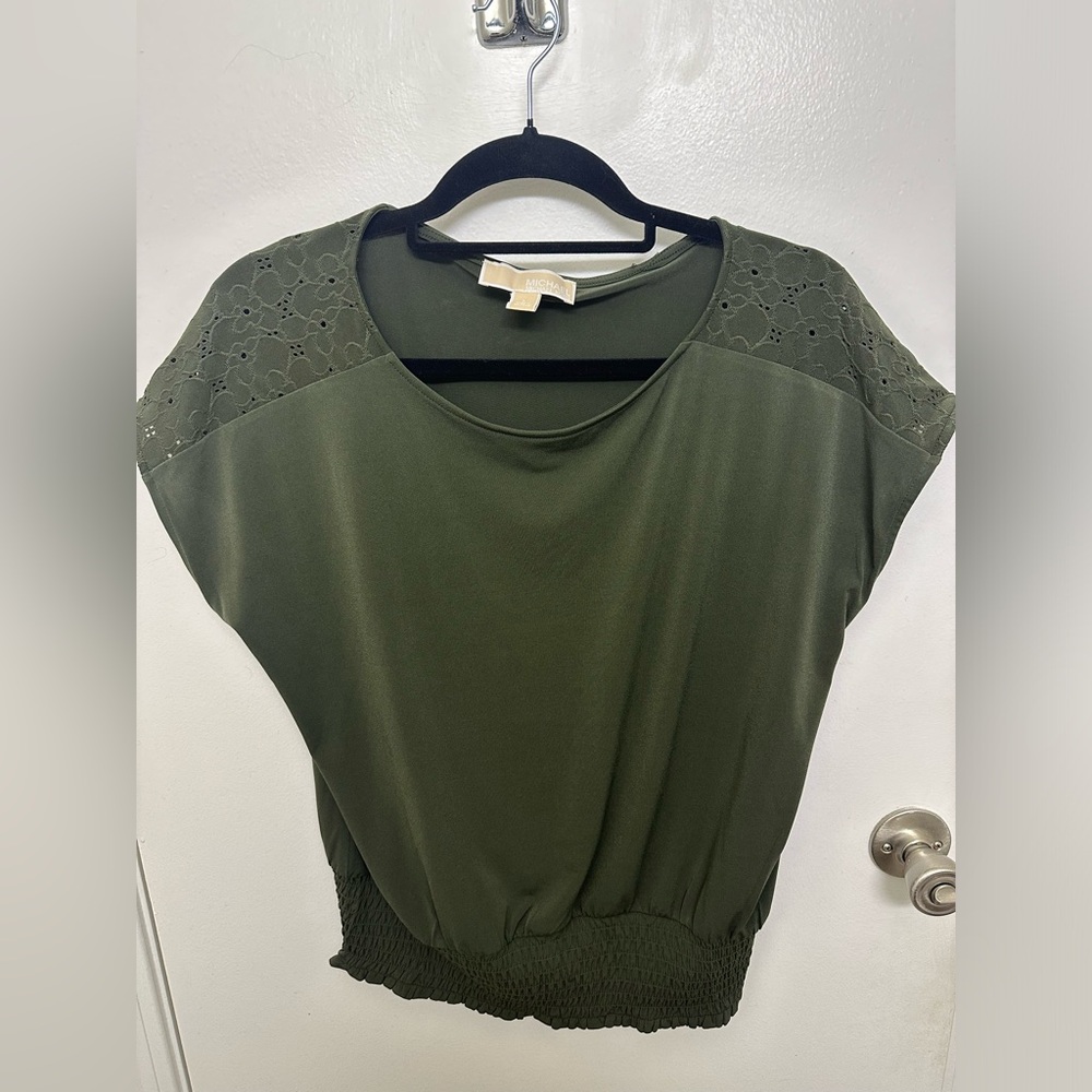 Michael Kors Green Smocked Top, Size L